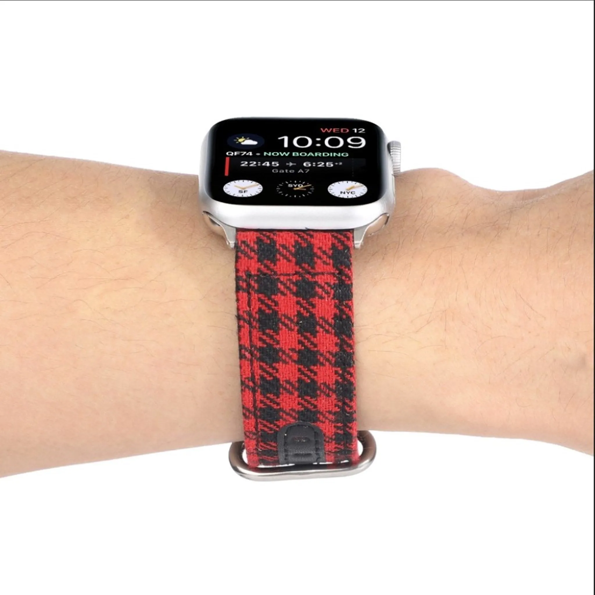 Apple Watch Series 6 / 5 44mm plaid nylon watch band - Black / Red