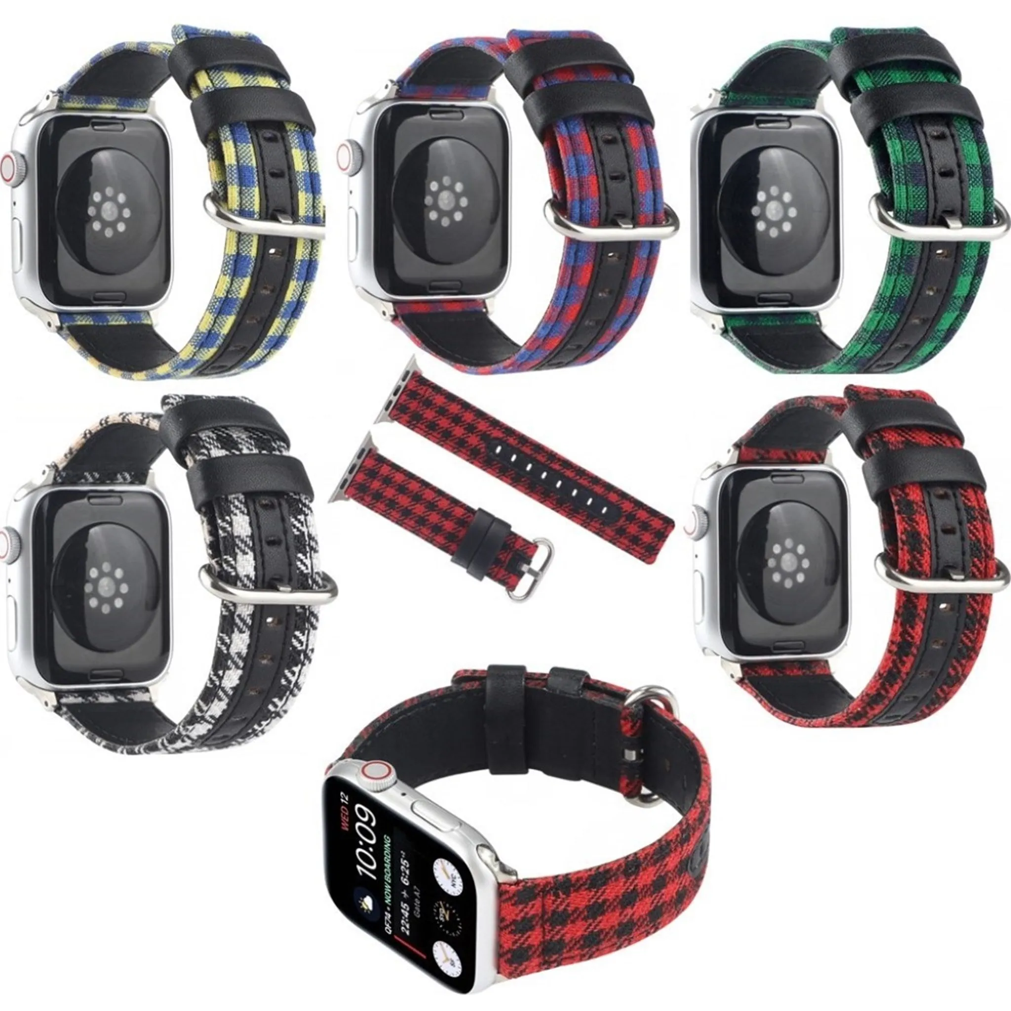 Apple Watch Series 6 / 5 44mm plaid nylon watch band - Black / Red