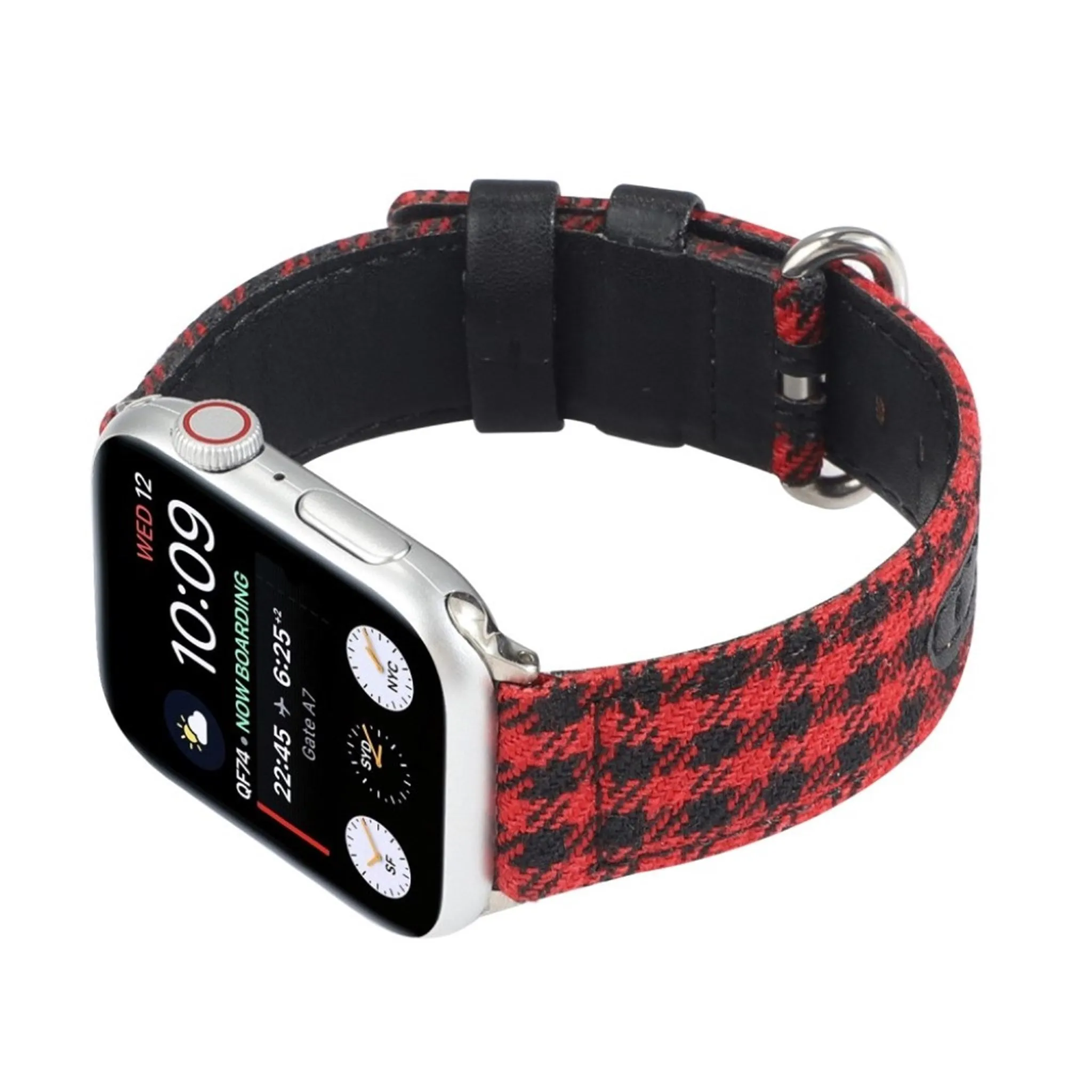 Apple Watch Series 6 / 5 44mm plaid nylon watch band - Black / Red