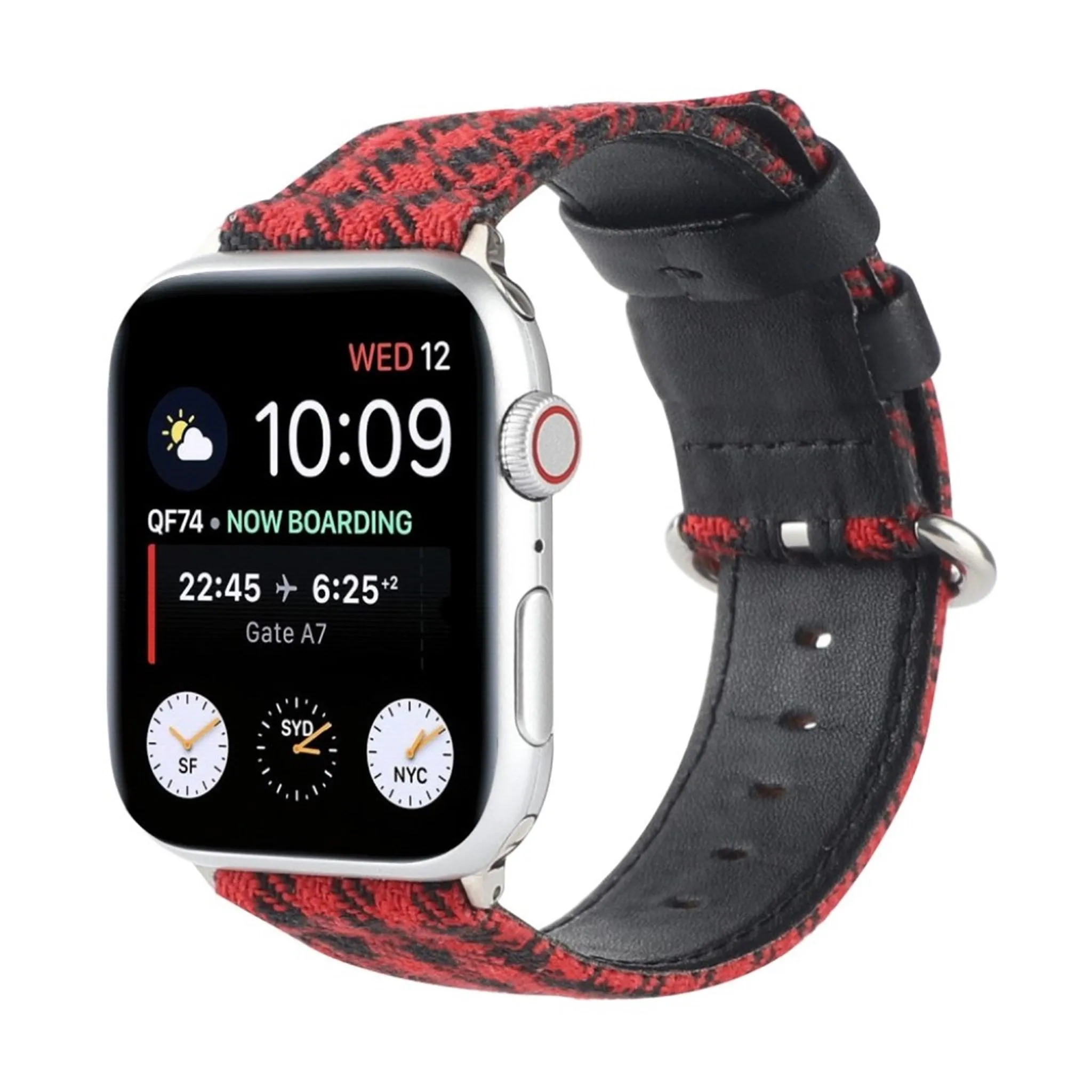Apple Watch Series 6 / 5 44mm plaid nylon watch band - Black / Red