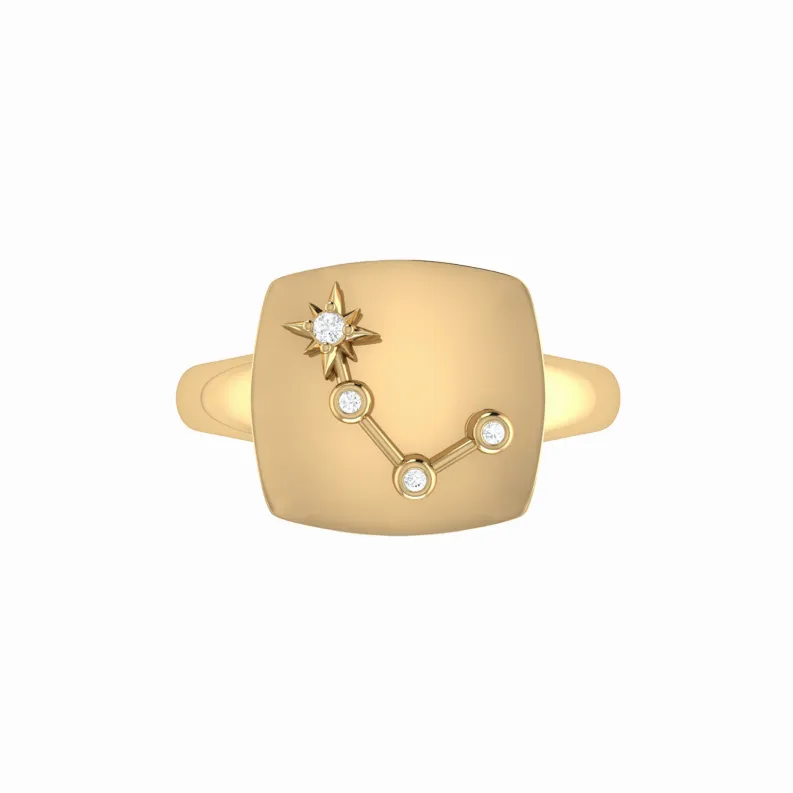 Aries Ram Diamond Constellation Signet Ring in 14K Yellow Gold Vermeil on Sterling Silver