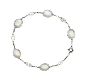 Art Deco 1930's Moonstone Cabochon Platinum Link Vintage Bracelet