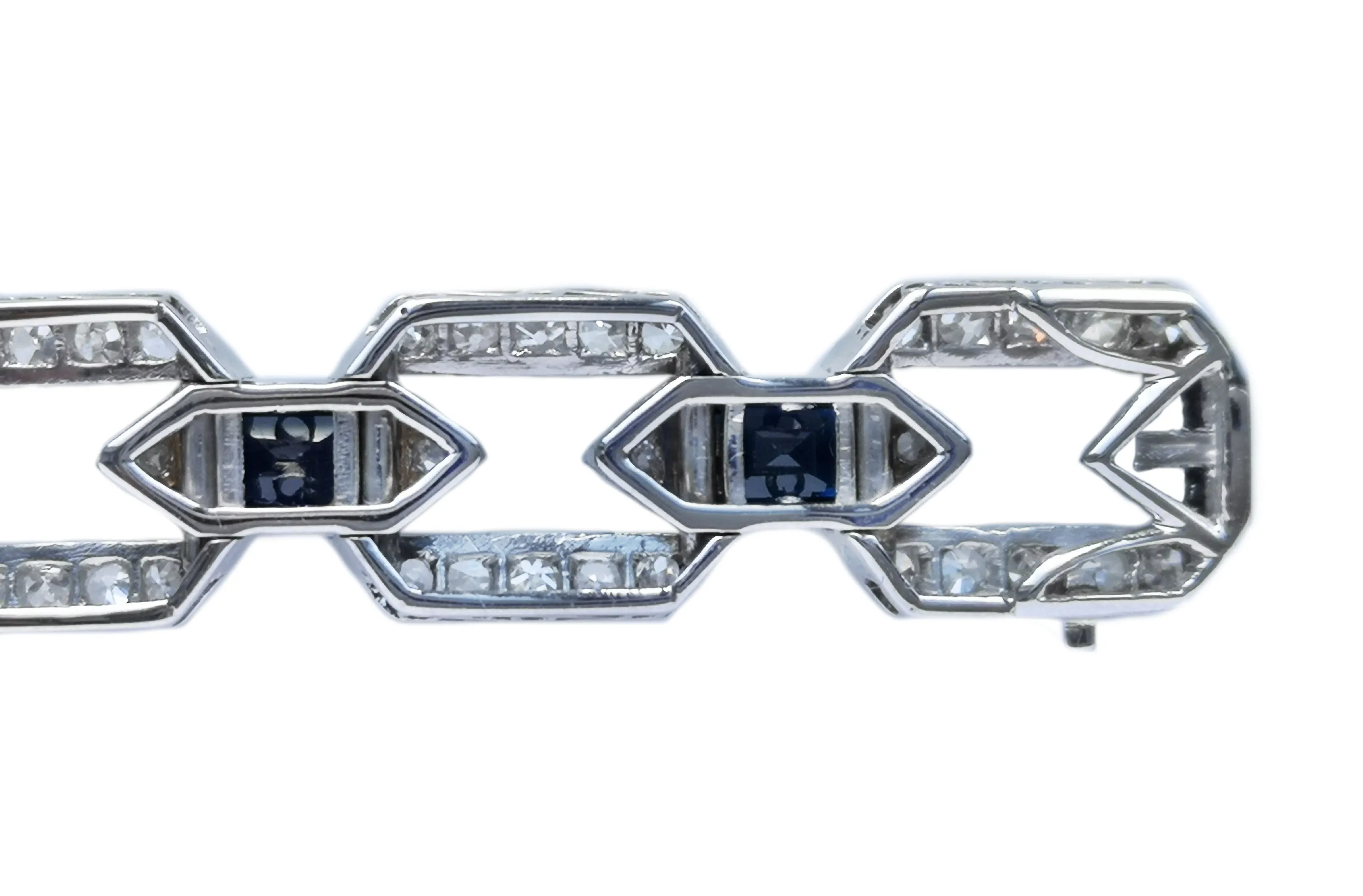 Art Deco Style Old Cut 3.84ct Diamond 6ct Sapphire Platinum Bracelet