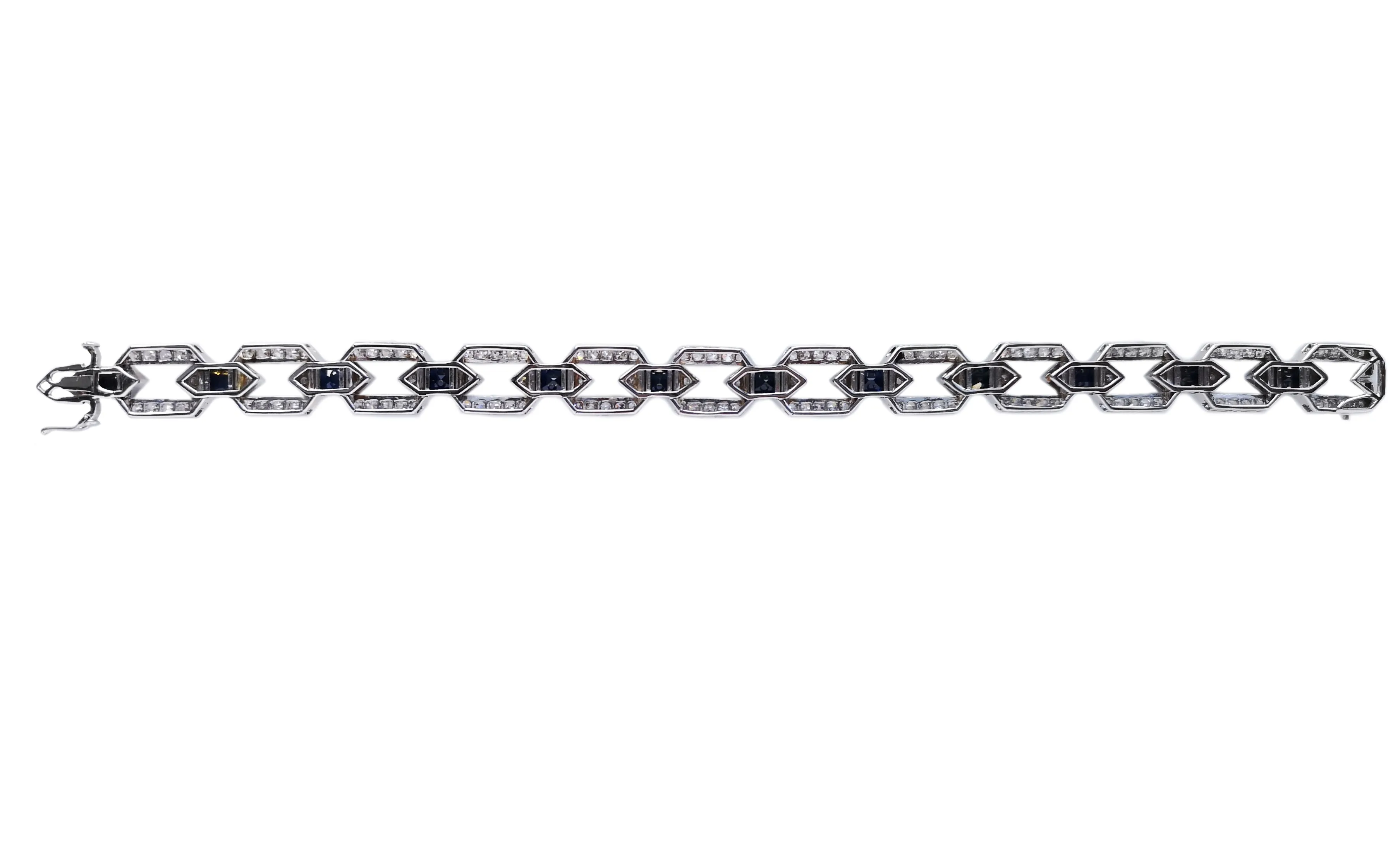 Art Deco Style Old Cut 3.84ct Diamond 6ct Sapphire Platinum Bracelet