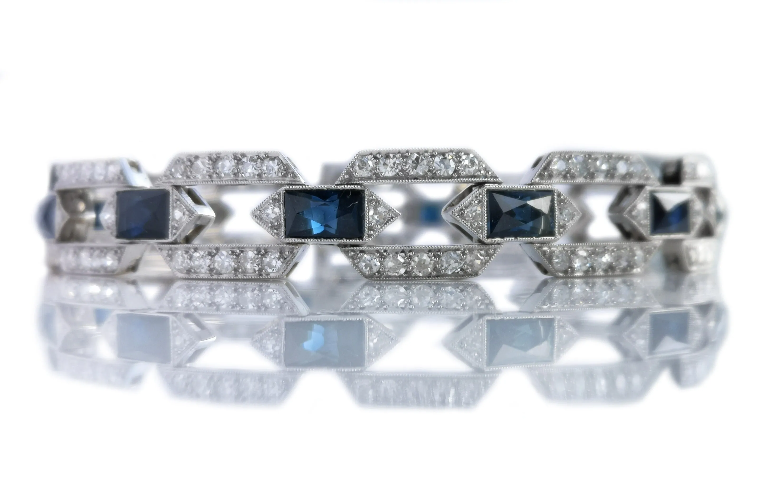 Art Deco Style Old Cut 3.84ct Diamond 6ct Sapphire Platinum Bracelet