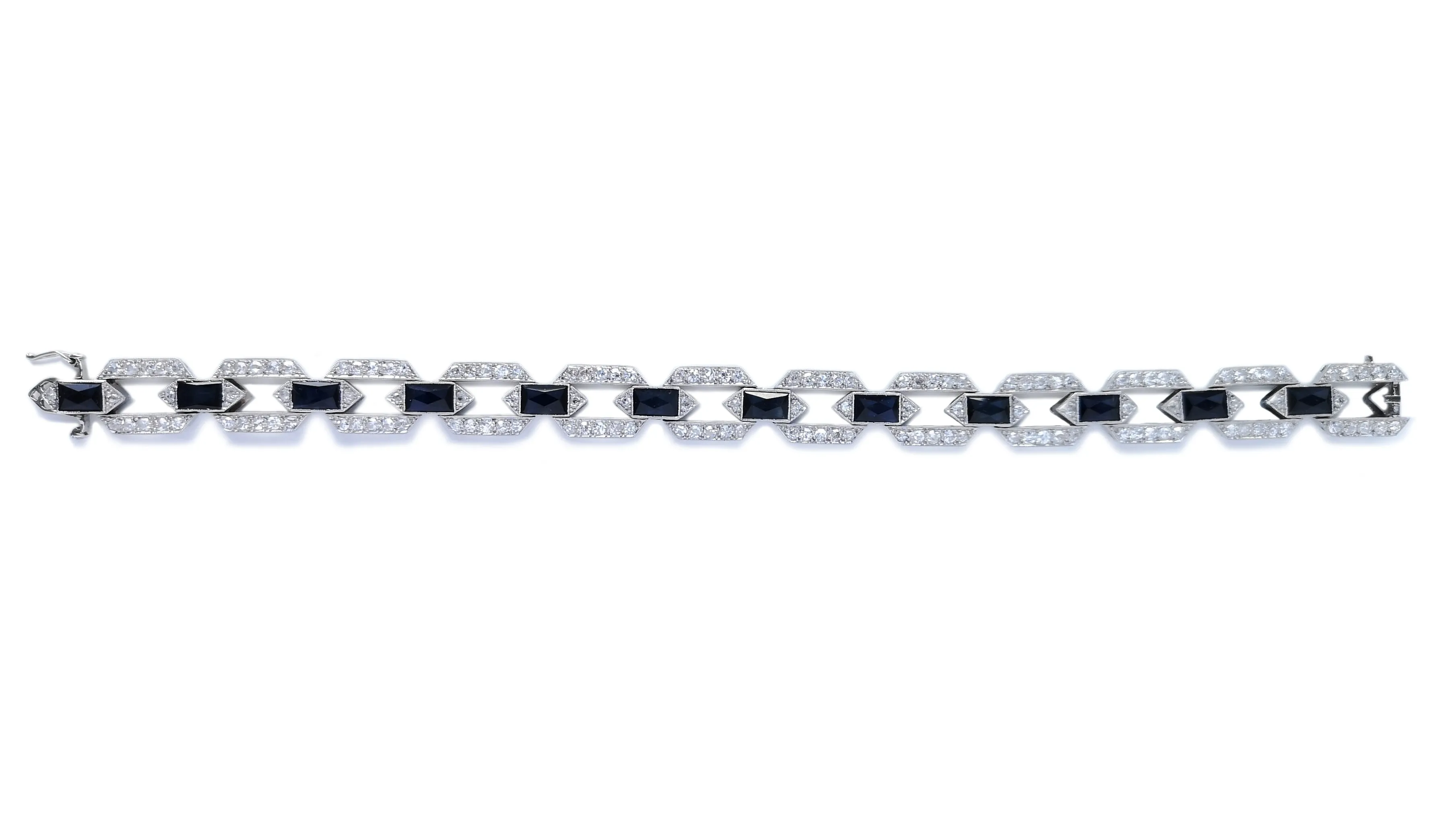 Art Deco Style Old Cut 3.84ct Diamond 6ct Sapphire Platinum Bracelet
