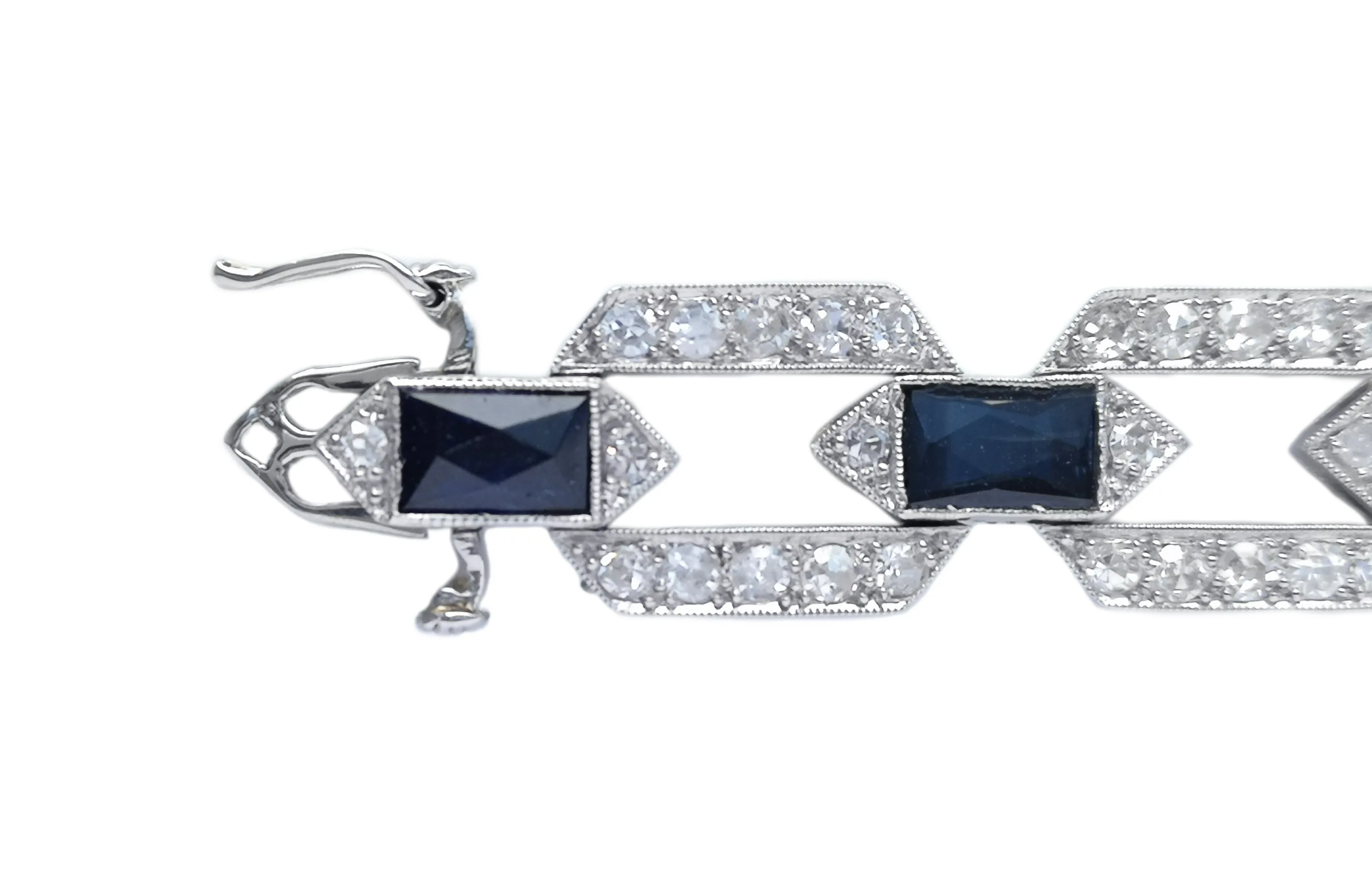 Art Deco Style Old Cut 3.84ct Diamond 6ct Sapphire Platinum Bracelet