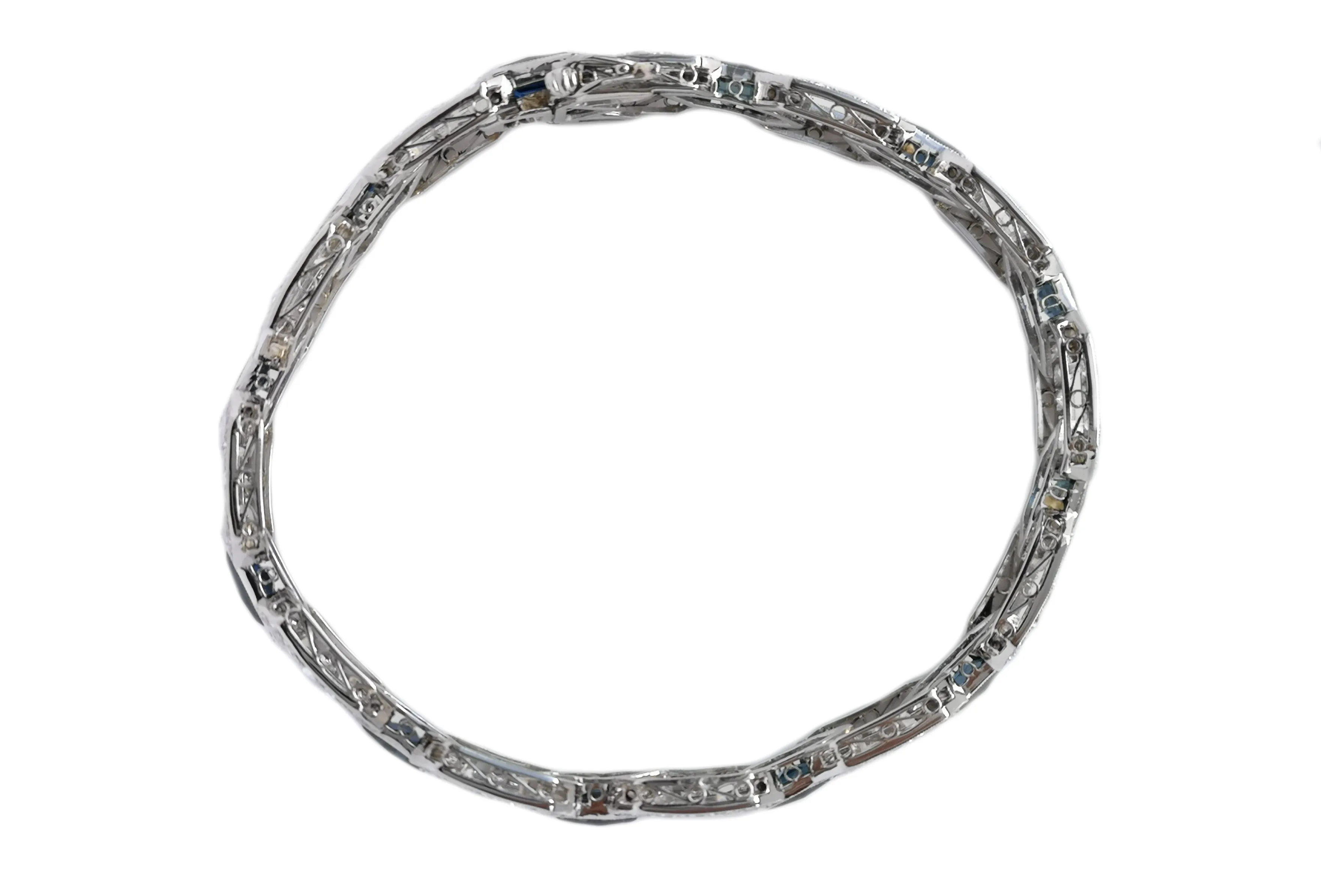 Art Deco Style Old Cut 3.84ct Diamond 6ct Sapphire Platinum Bracelet