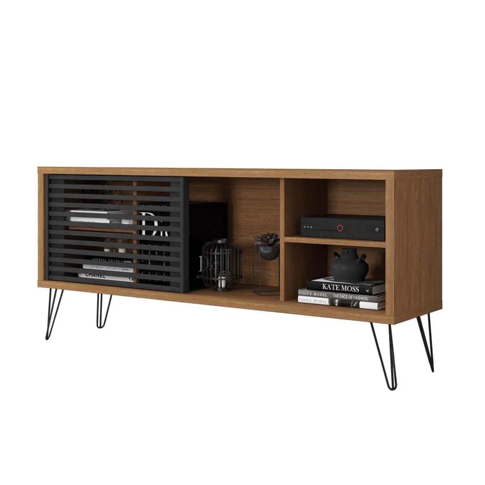 Arthur 54 Inch Wooden TV Stand with 1 Sliding Door, Walnut Brown and Black By The Urban Port
