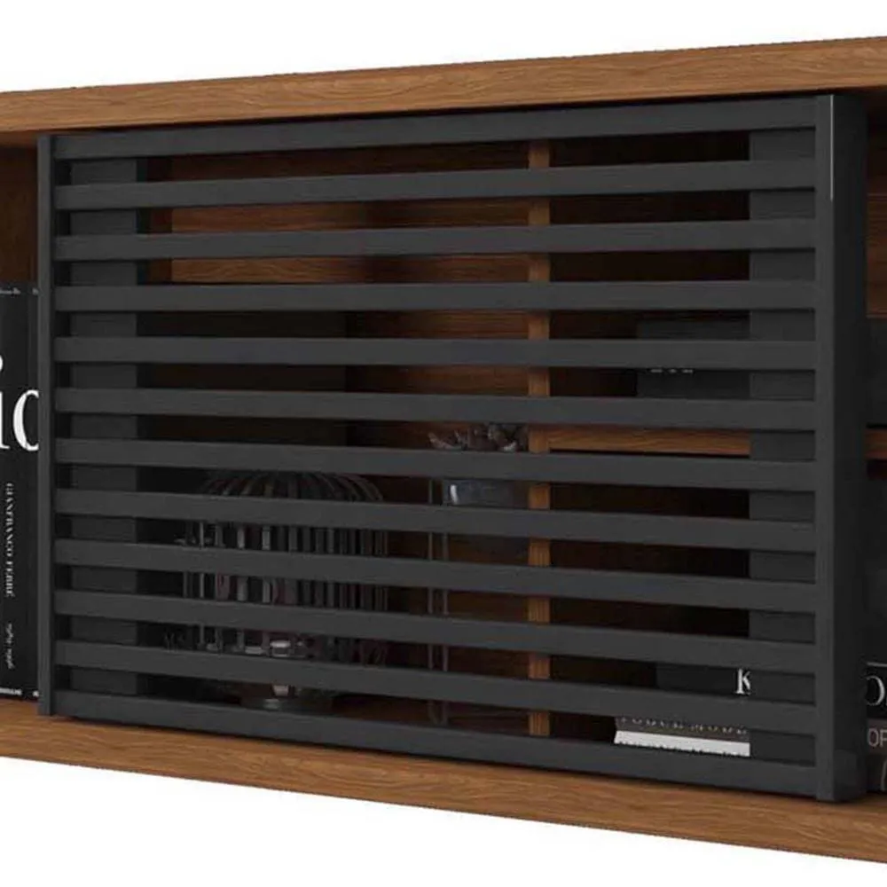 Arthur 54 Inch Wooden TV Stand with 1 Sliding Door, Walnut Brown and Black By The Urban Port