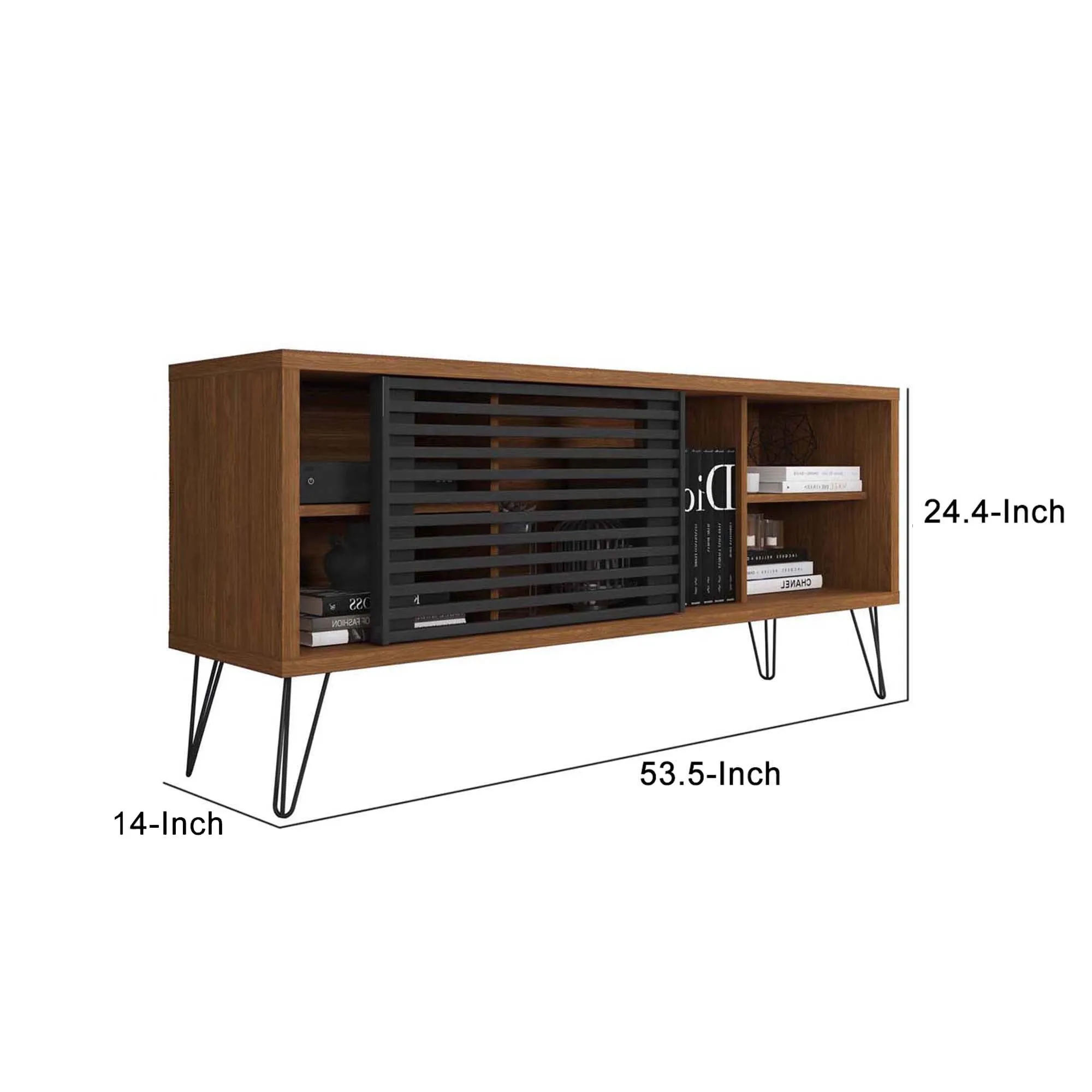 Arthur 54 Inch Wooden TV Stand with 1 Sliding Door, Walnut Brown and Black By The Urban Port