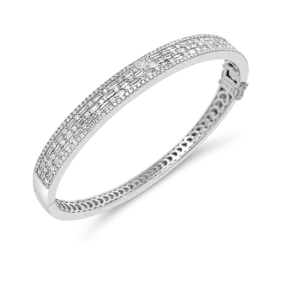 Baguette & Round Diamond Bangle Bracelet