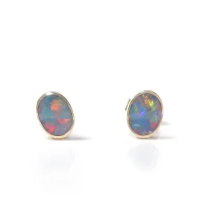 Baikalla™ 14k Yellow Gold Natural Oval Australian Blue Opal Bezel Set Earrings