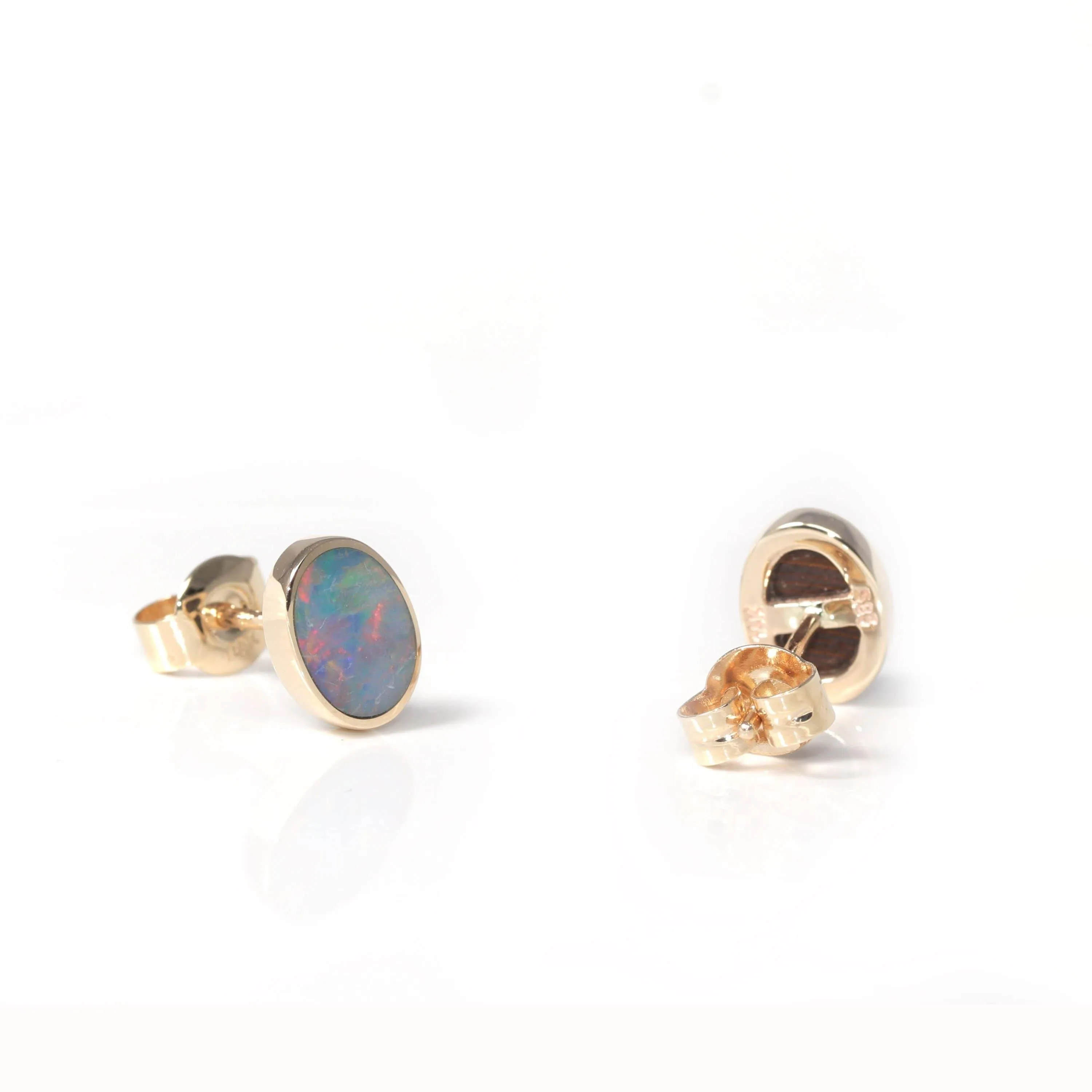 Baikalla™ 14k Yellow Gold Natural Oval Australian Blue Opal Bezel Set Earrings