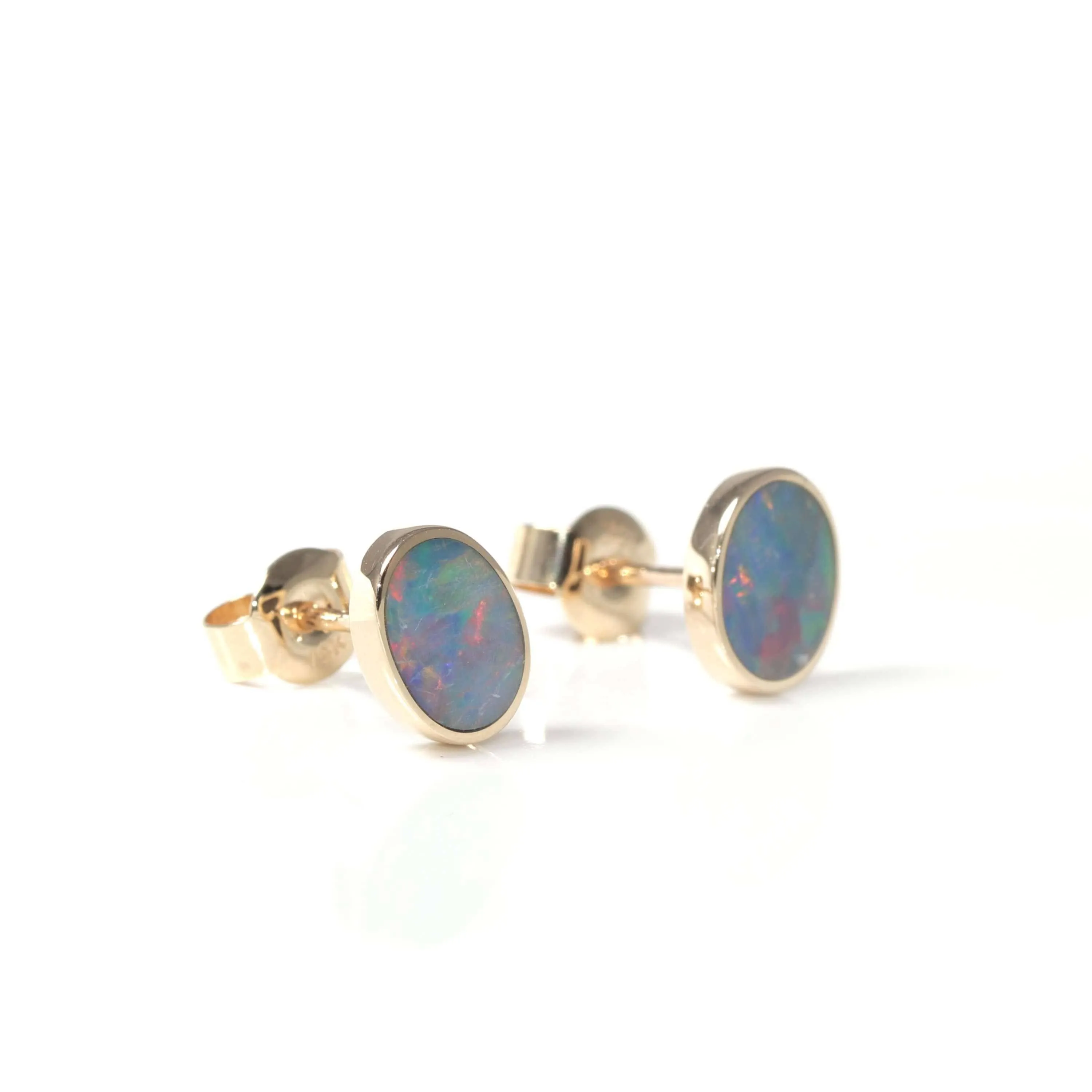 Baikalla™ 14k Yellow Gold Natural Oval Australian Blue Opal Bezel Set Earrings