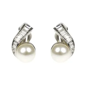 Barbara Bush Pearl and Crystal Swirl Clip-On Earrings