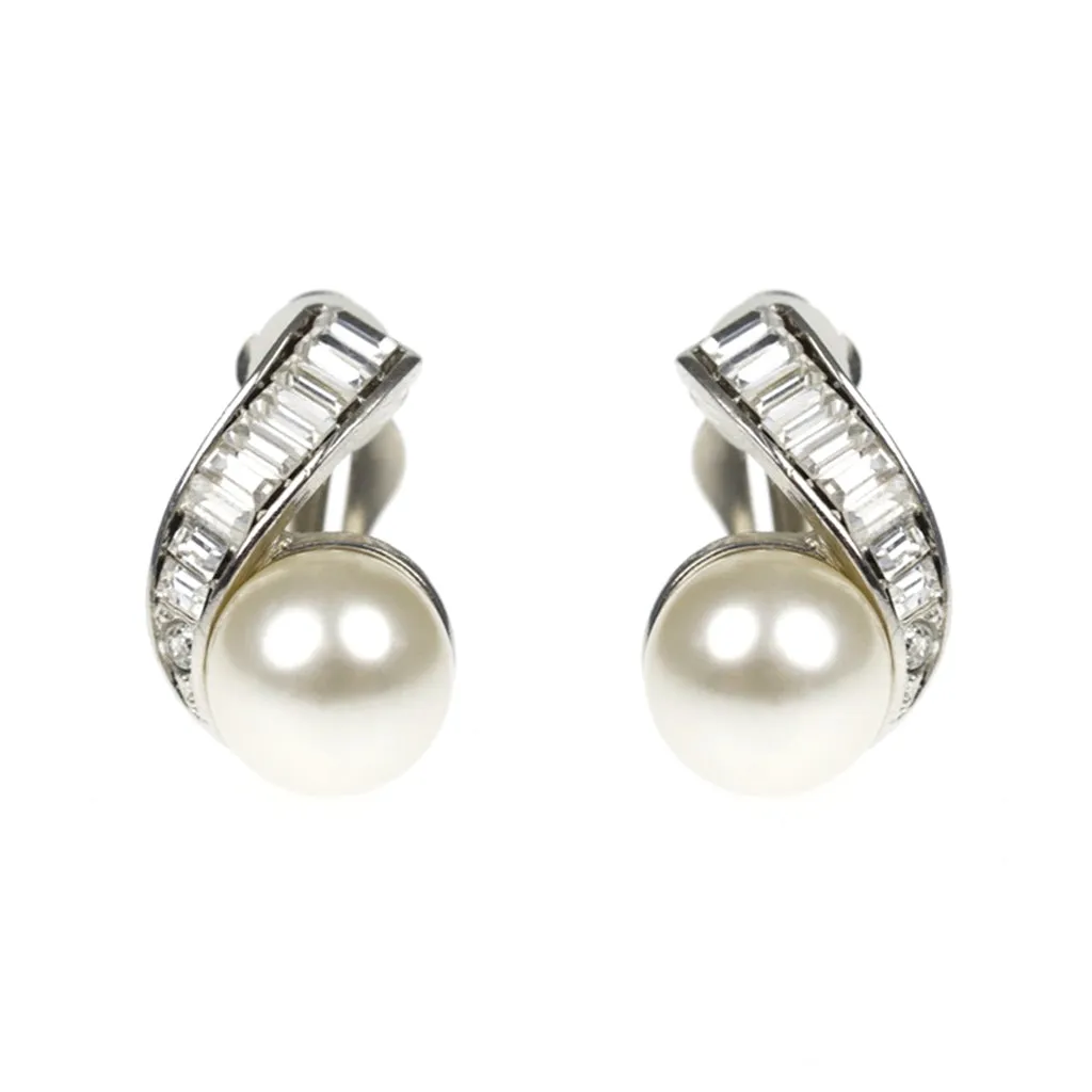 Barbara Bush Pearl and Crystal Swirl Clip-On Earrings