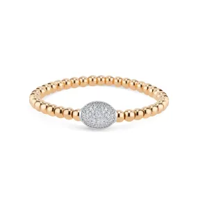 Beaded Gold Stretch Bracelet with Pave Diamond Oval