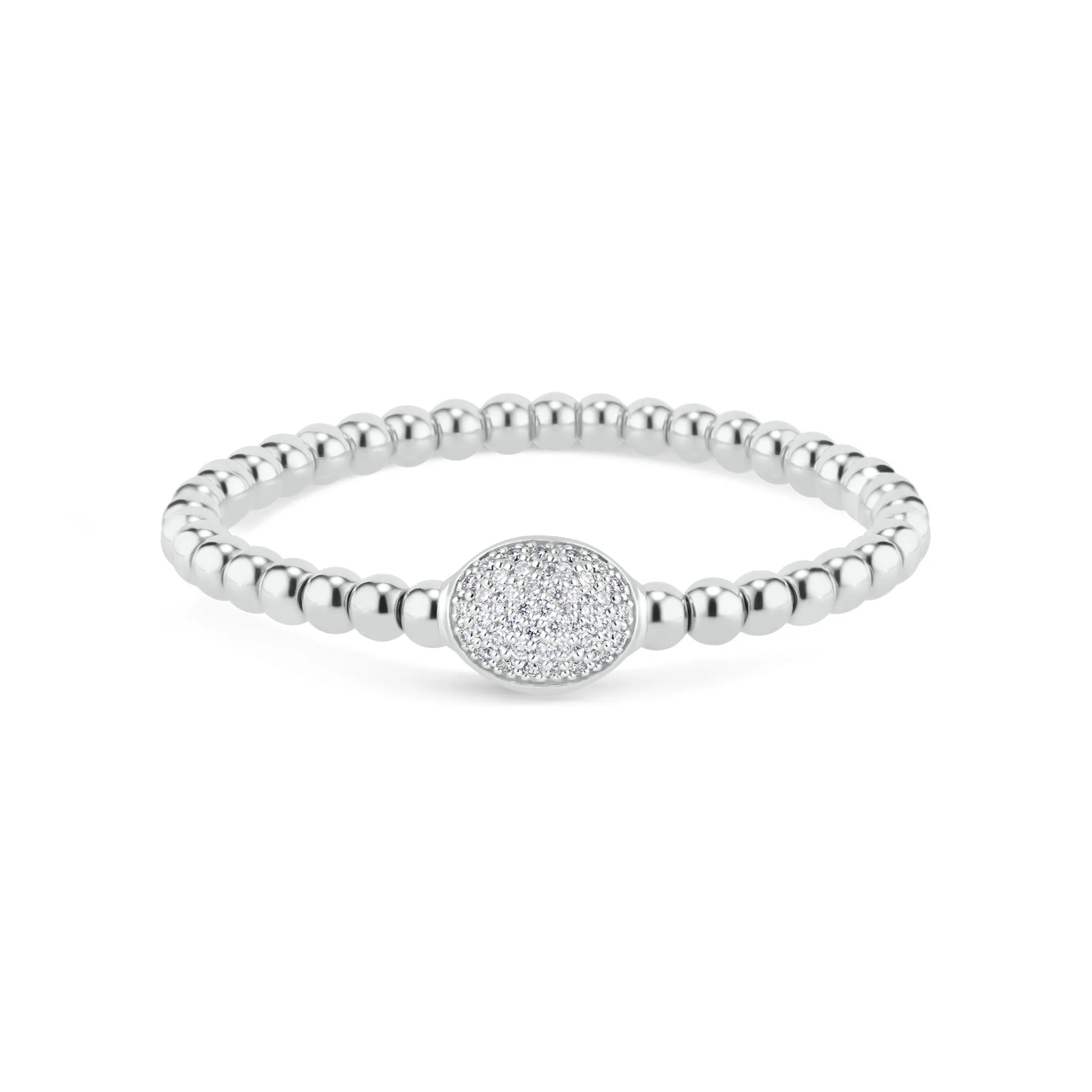 Beaded Gold Stretch Bracelet with Pave Diamond Oval