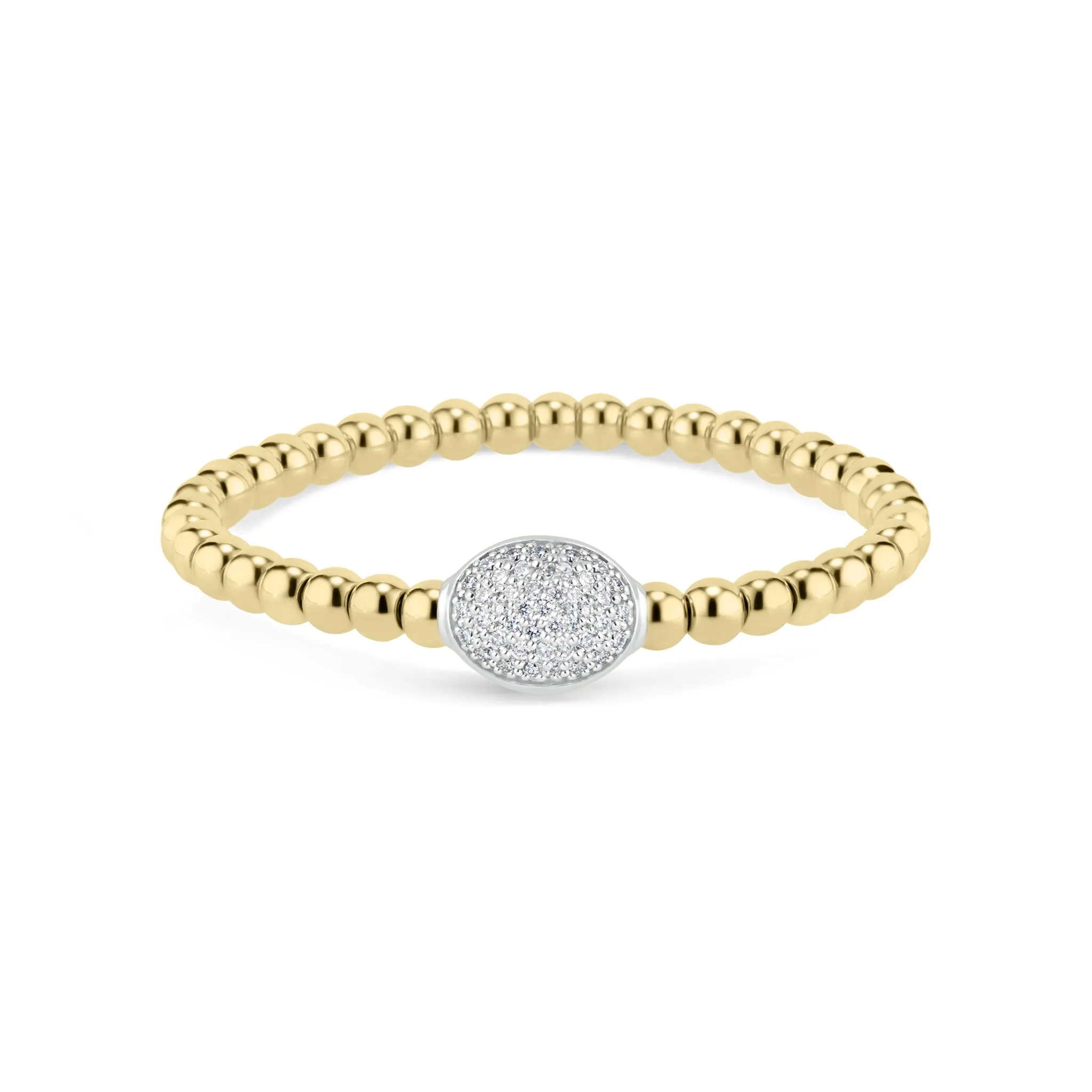 Beaded Gold Stretch Bracelet with Pave Diamond Oval