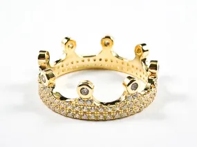 Beautiful Elegant Crown Form Micro Setting CZ Gold Tone Eternity Band Silver Ring