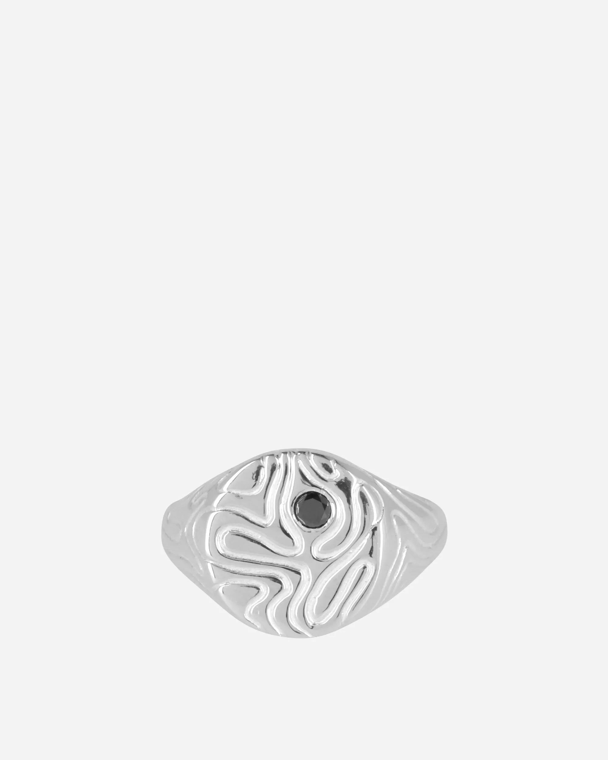 Black Diamond Globe Signet Ring Silver