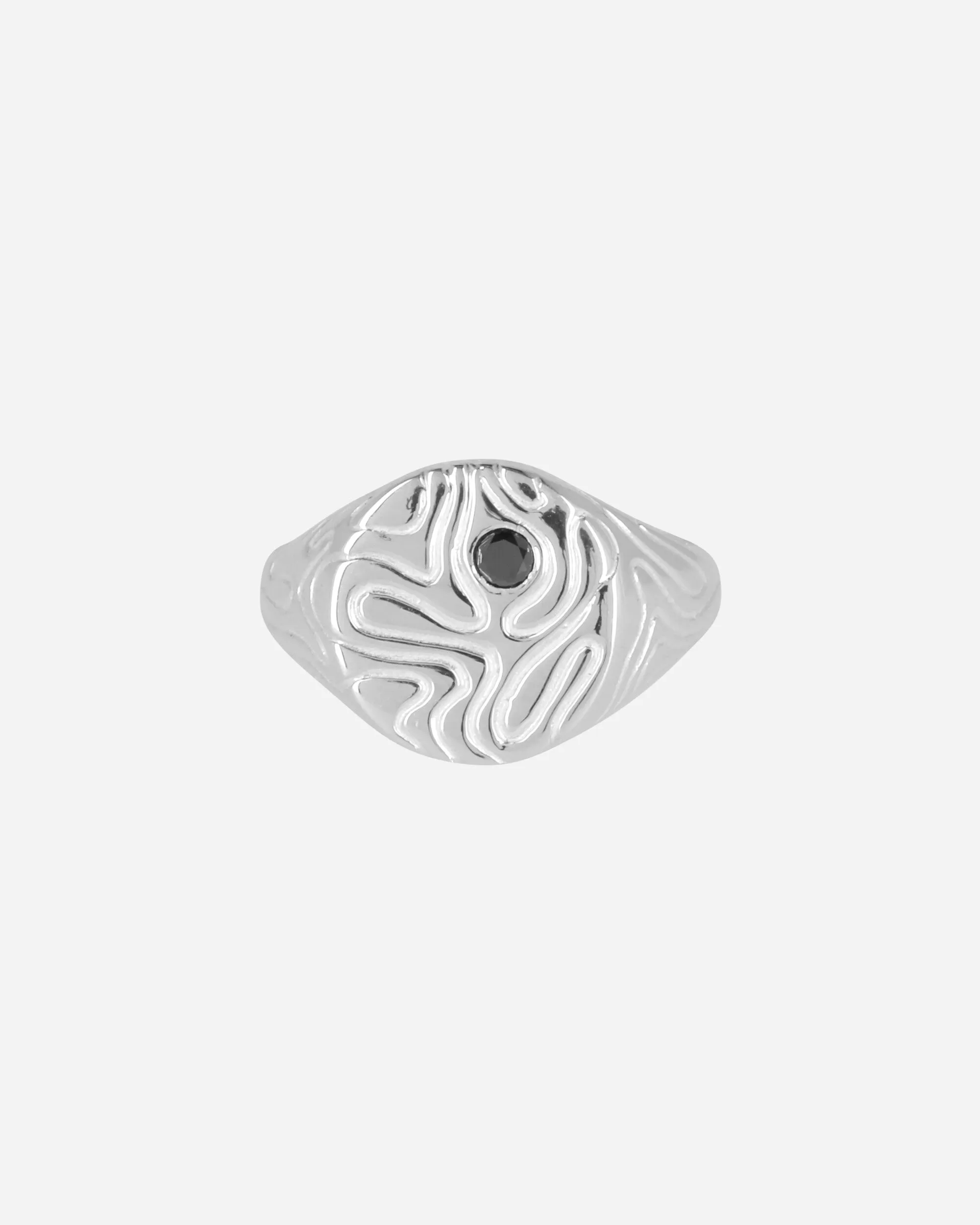 Black Diamond Globe Signet Ring Silver