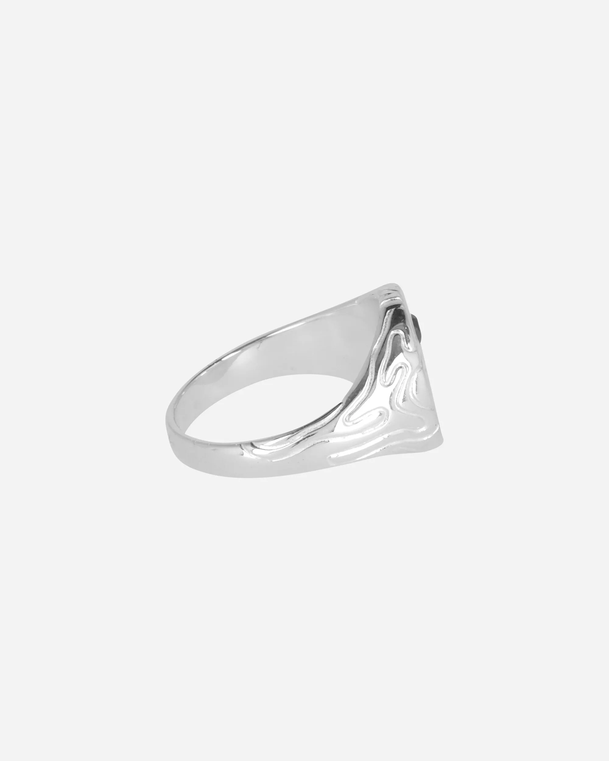 Black Diamond Globe Signet Ring Silver
