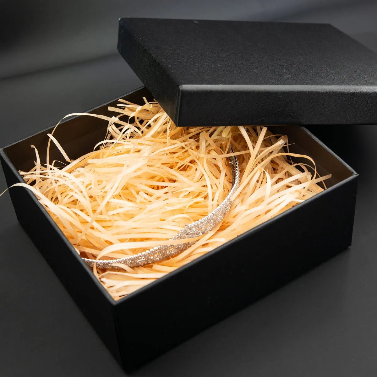 Black Gift Box with Raffia for Tiaras/Headband