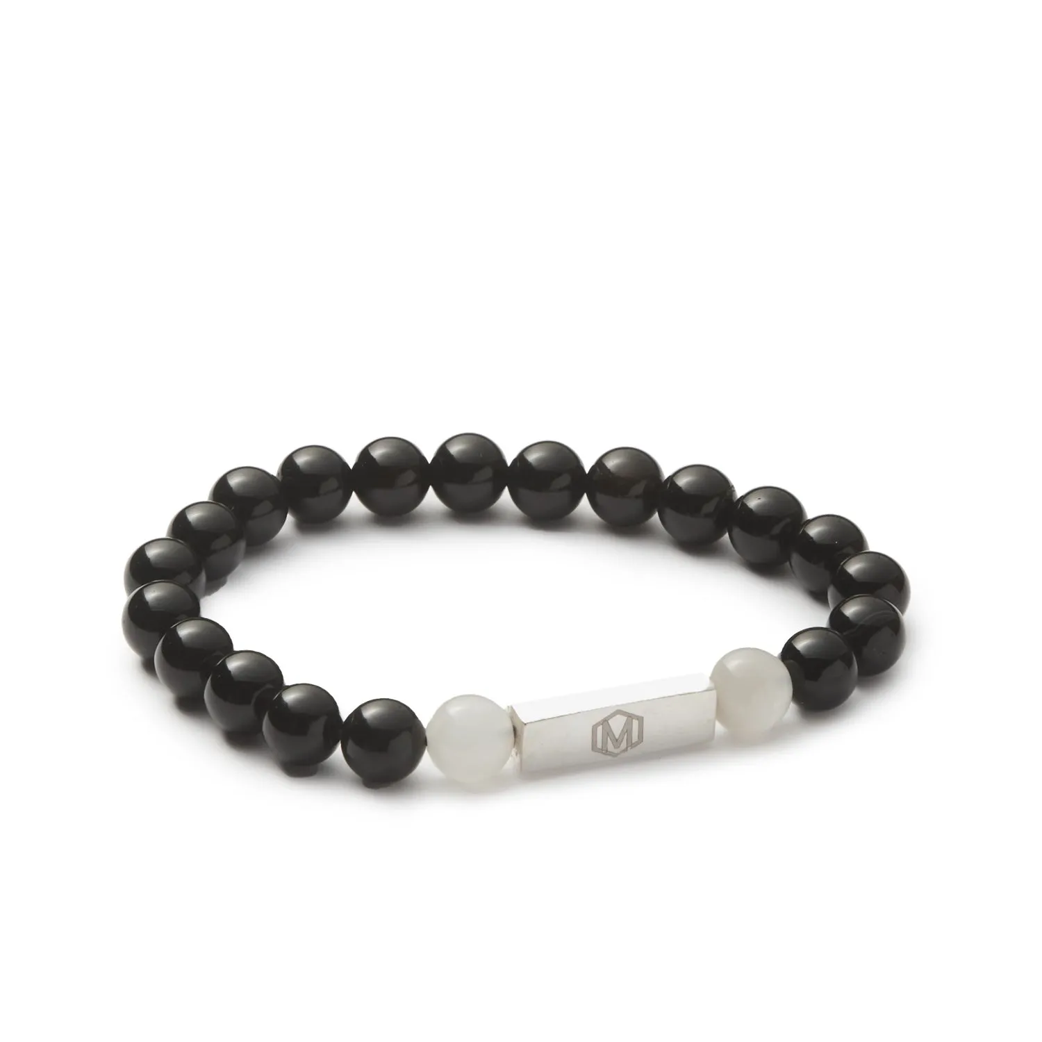Black Tourmaline & White Moonstone Beaded Bracelet