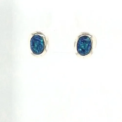 Blue Opal Stud Earrings