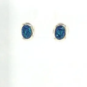 Blue Opal Stud Earrings