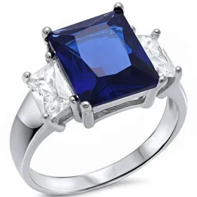 Blue Sapphire Radiant Cut & Baguette Cubic Zirconia Ring
