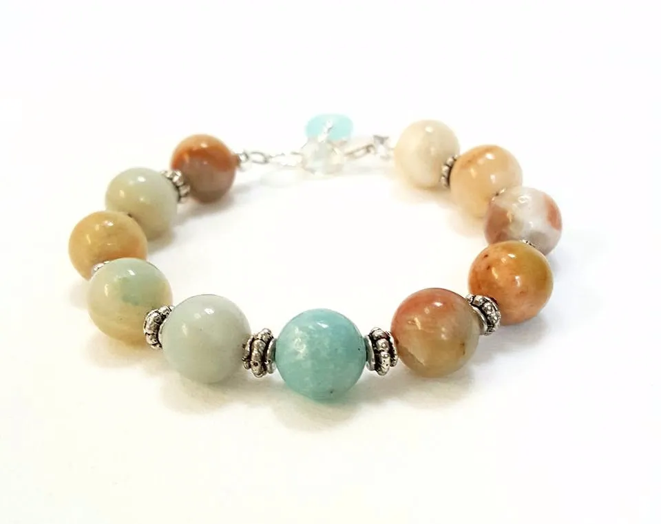 Boho Bracelet With Aqua Sea Glass And Stones