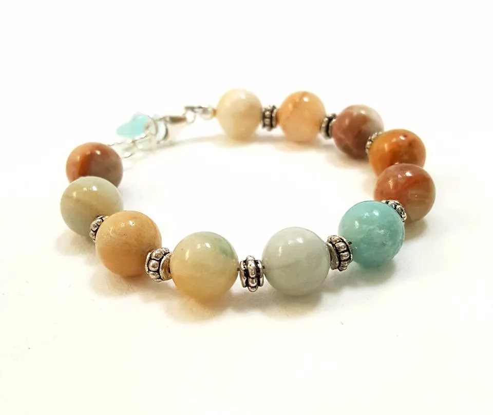 Boho Bracelet With Aqua Sea Glass And Stones