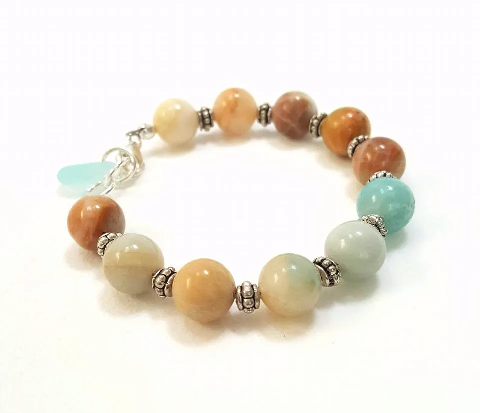 Boho Bracelet With Aqua Sea Glass And Stones