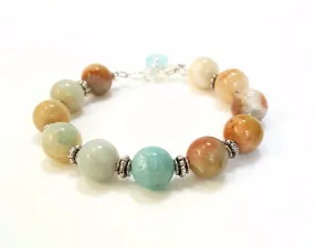 Boho Bracelet With Aqua Sea Glass And Stones