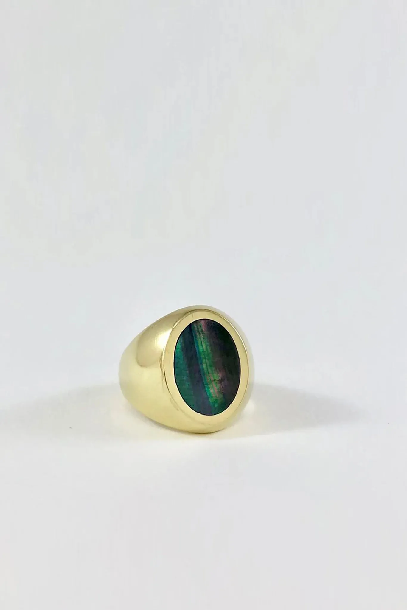 Brass Black Mother of Pearl Signet Ring - Oval