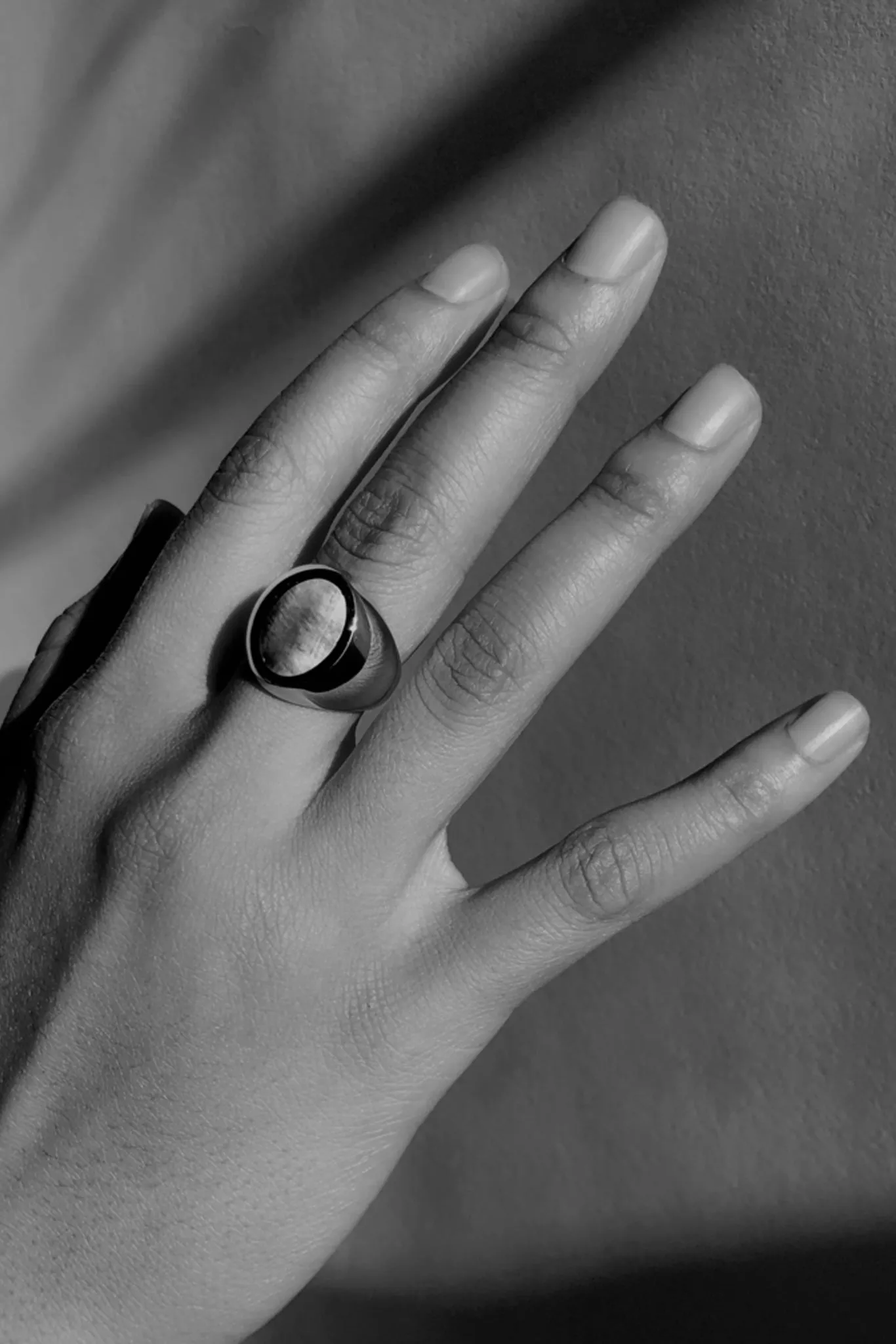 Brass Black Mother of Pearl Signet Ring - Oval