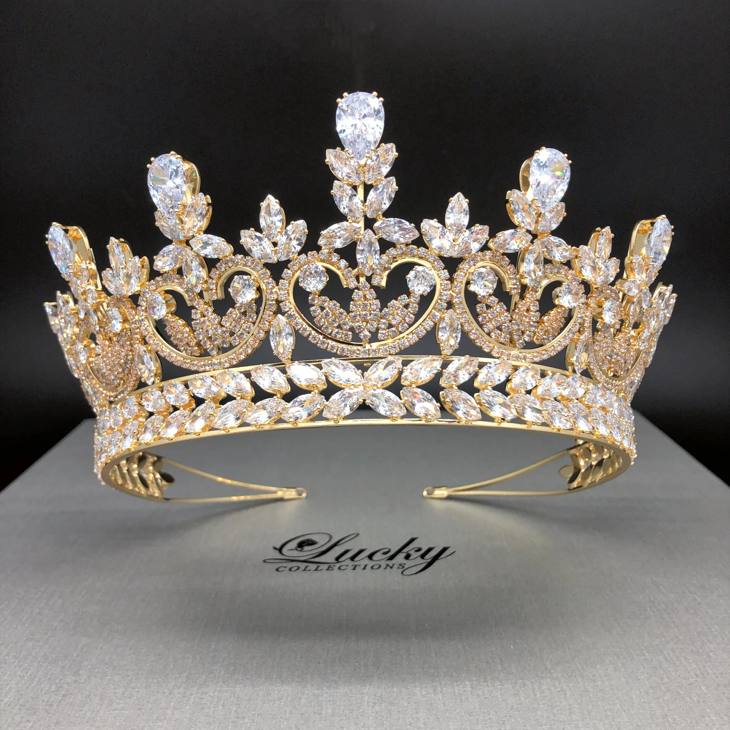 Bridal Crown with Peak, Quinceanera Tall Tiara, Corona for Quince, Pageant Crown