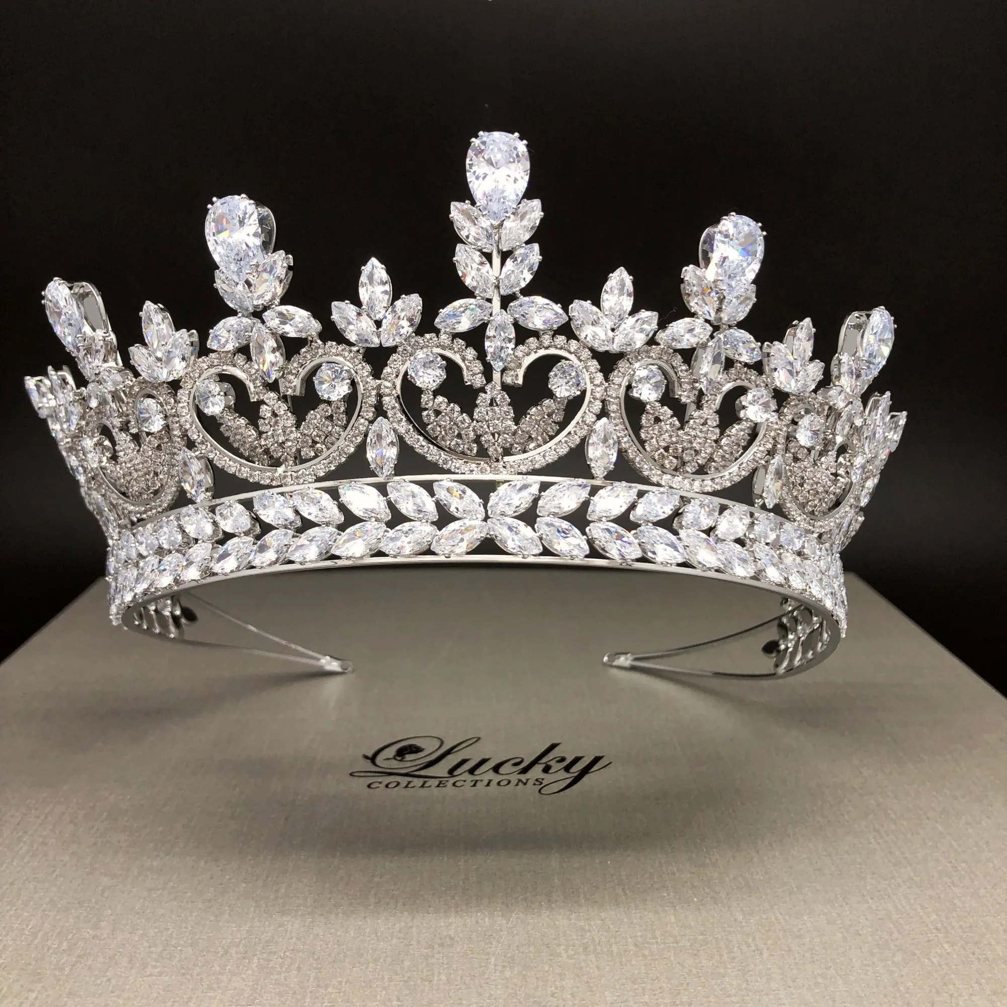 Bridal Crown with Peak, Quinceanera Tall Tiara, Corona for Quince, Pageant Crown