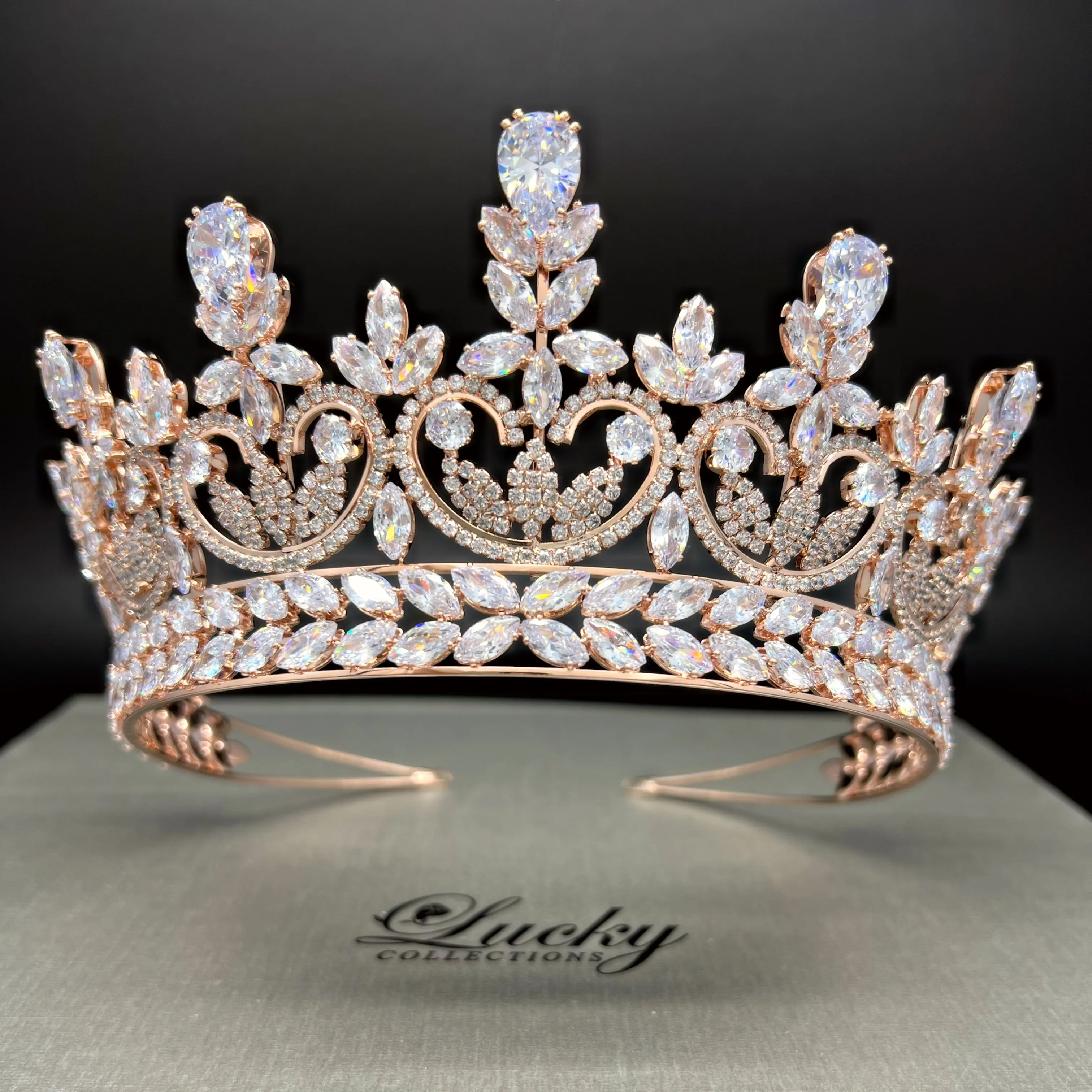 Bridal Crown with Peak, Quinceanera Tall Tiara, Corona for Quince, Pageant Crown