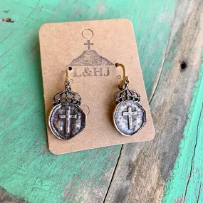 Bronze Crown Cross Earrings