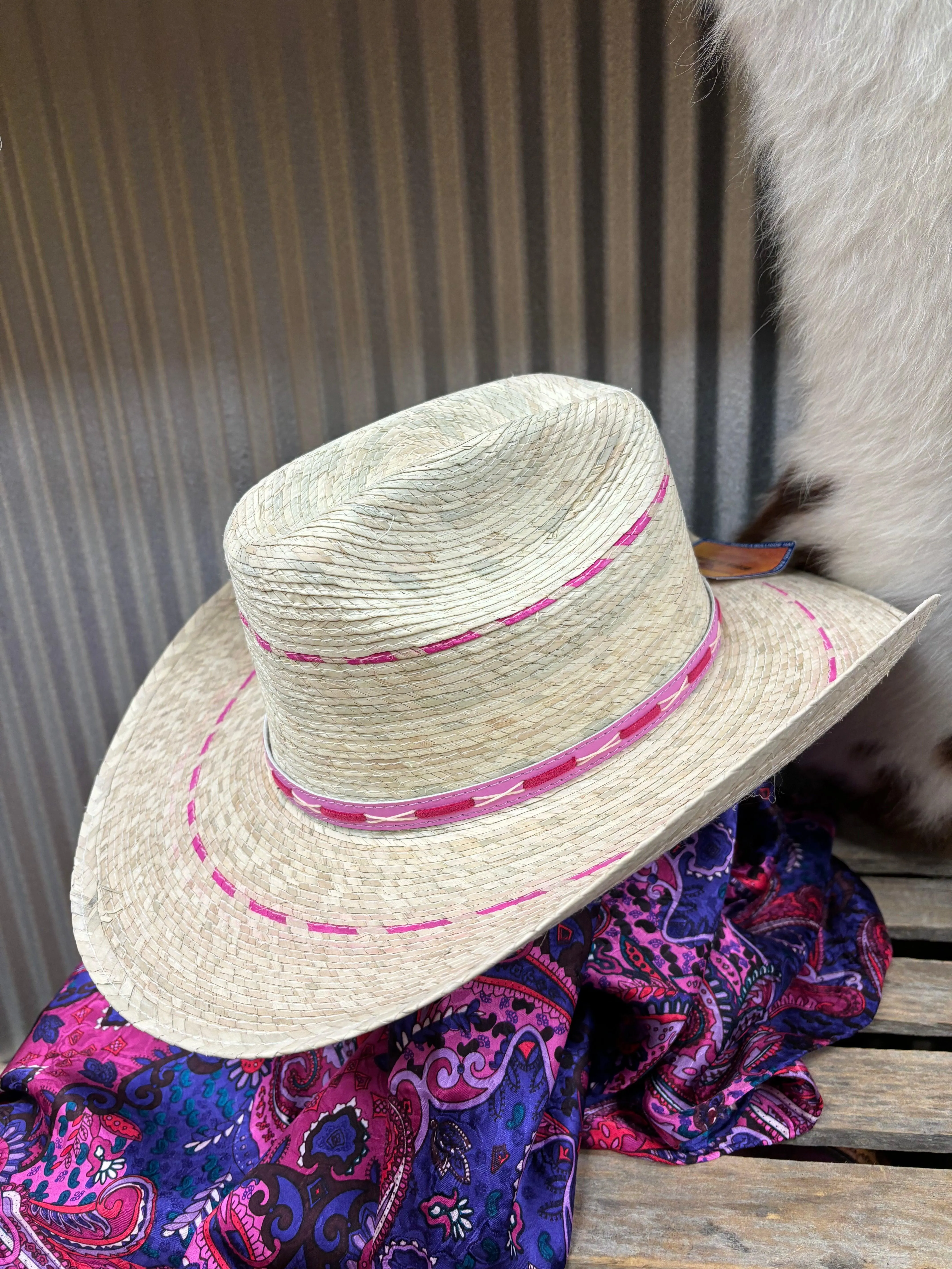 Bullhide Youth Girls' Candy Kisses Cream & Pink Western Palm Straw Cowgirl Hat 2458