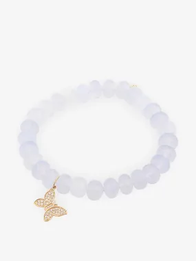 Butterfly beaded bracelet with 14kt gold and diamonds