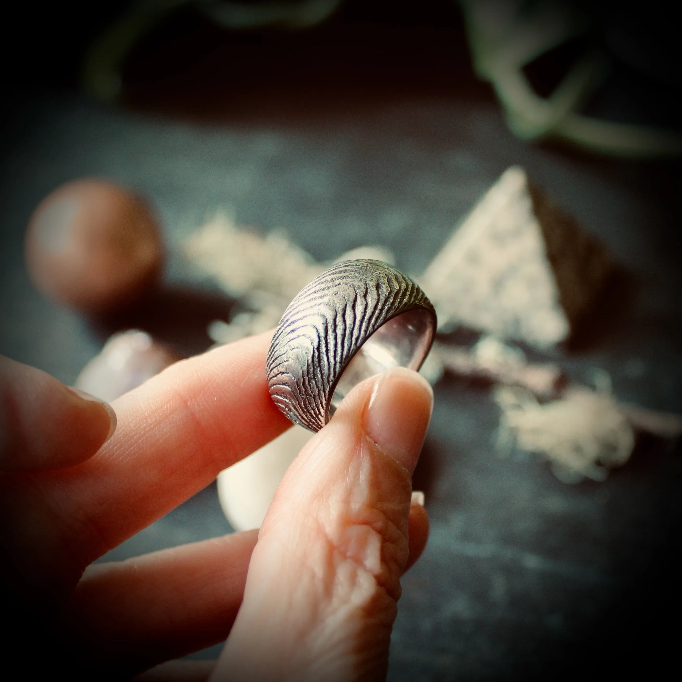 Cephalopod Ring. Cuttlebone Cast Sterling Silver Ring size UK L US 6