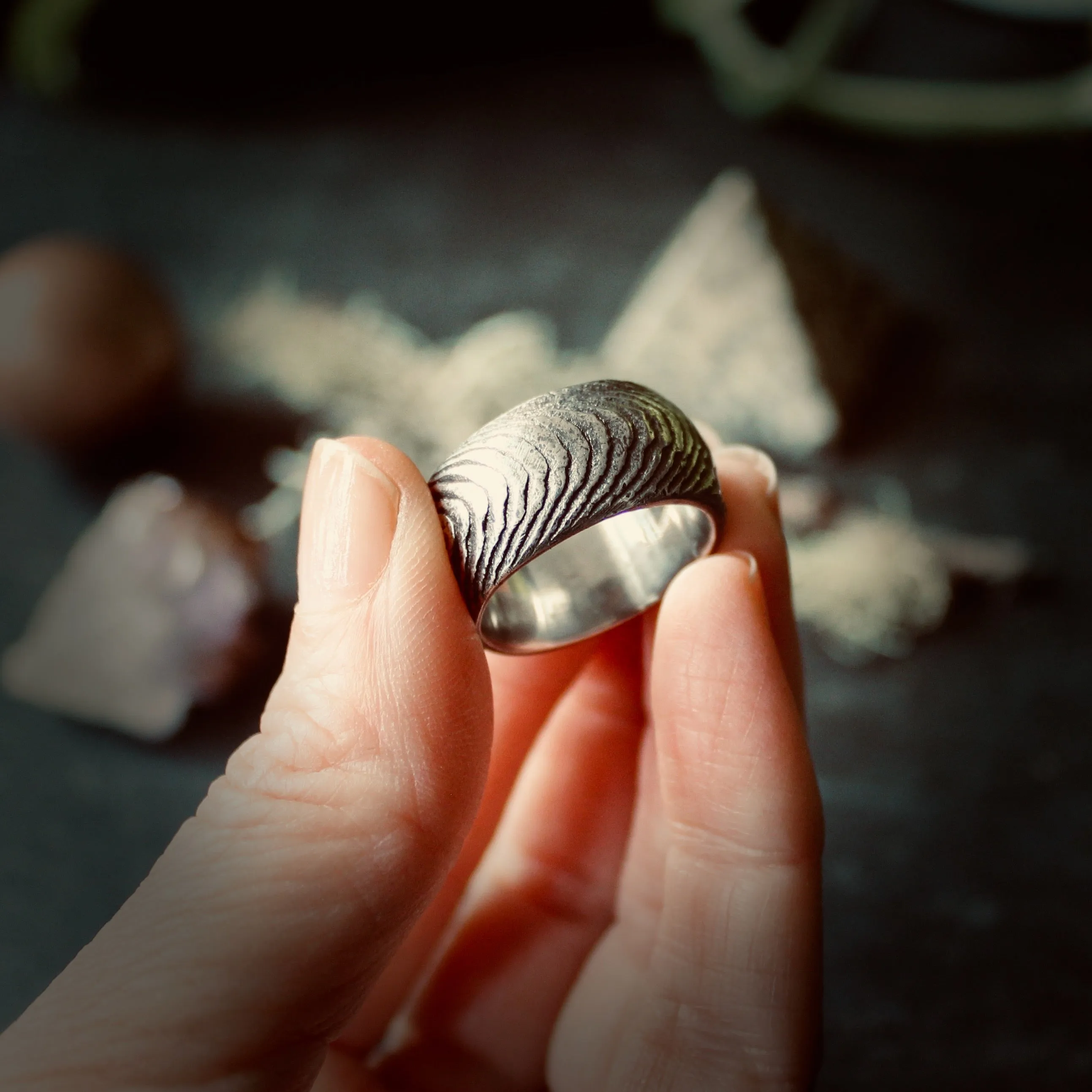 Cephalopod Ring. Cuttlebone Cast Sterling Silver Ring size UK L US 6