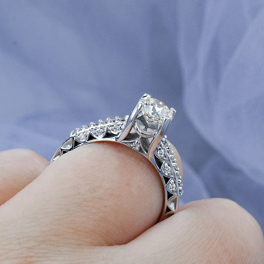 Certified 1.25CT Round Cut Diamond Engagement Ring in 14KT White Gold