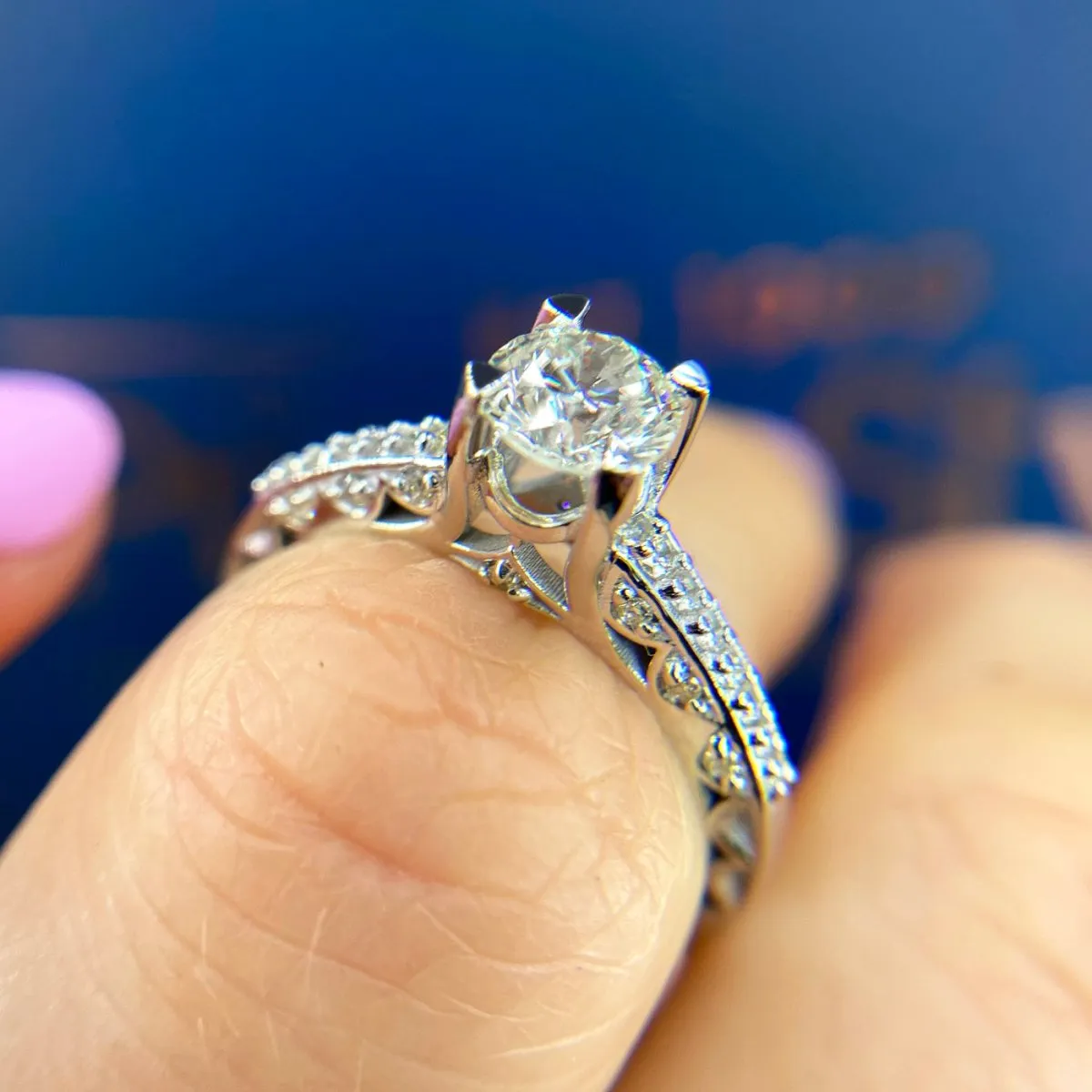 Certified 1.25CT Round Cut Diamond Engagement Ring in 14KT White Gold