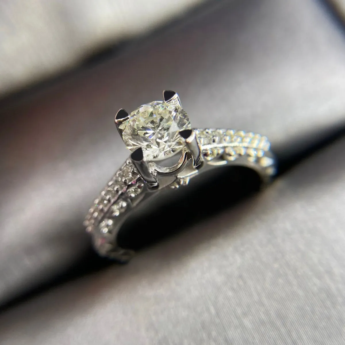 Certified 1.25CT Round Cut Diamond Engagement Ring in 14KT White Gold